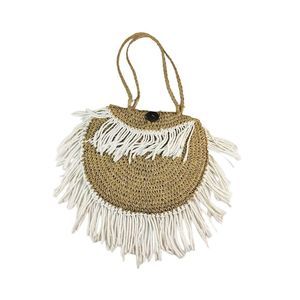 Tasseled straw circular beach Coconut Button bag Tote Purse
